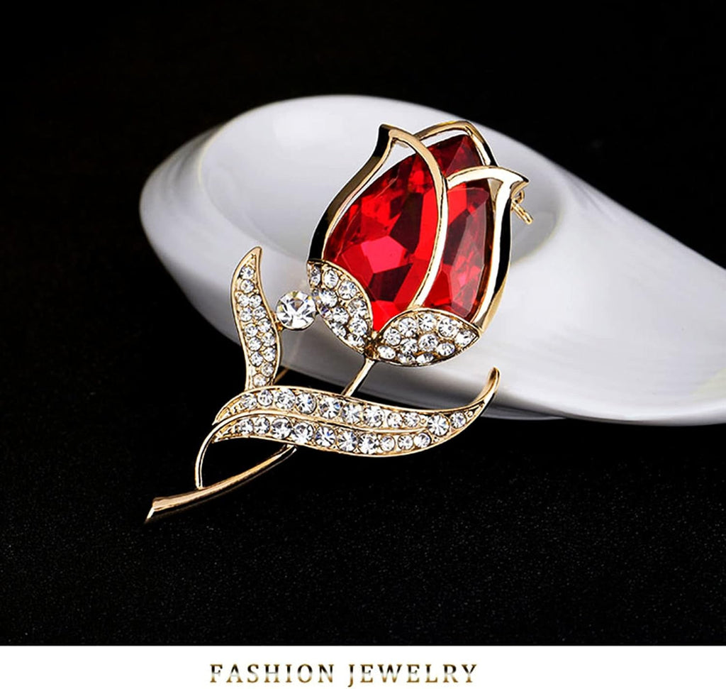 Preserved Red Rose Gift Box- Enchanted Real Roses with Ruby Brooch, Eternal Rose Flower in Jewelry Box, Handmade Rose,Forever Red Rose Gift for Her on Christmas Mother'S Day, Anniversary.