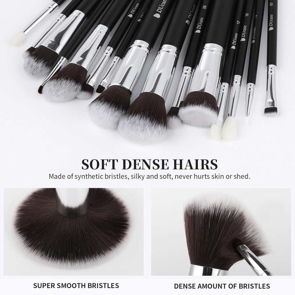 Makeup Brushes with Bag,15Pcs Christmas Makeup Brush Set Travel Kabuki Foundation Blending Blush Eyeliner Shadow Brow Concealer Brushes Kit