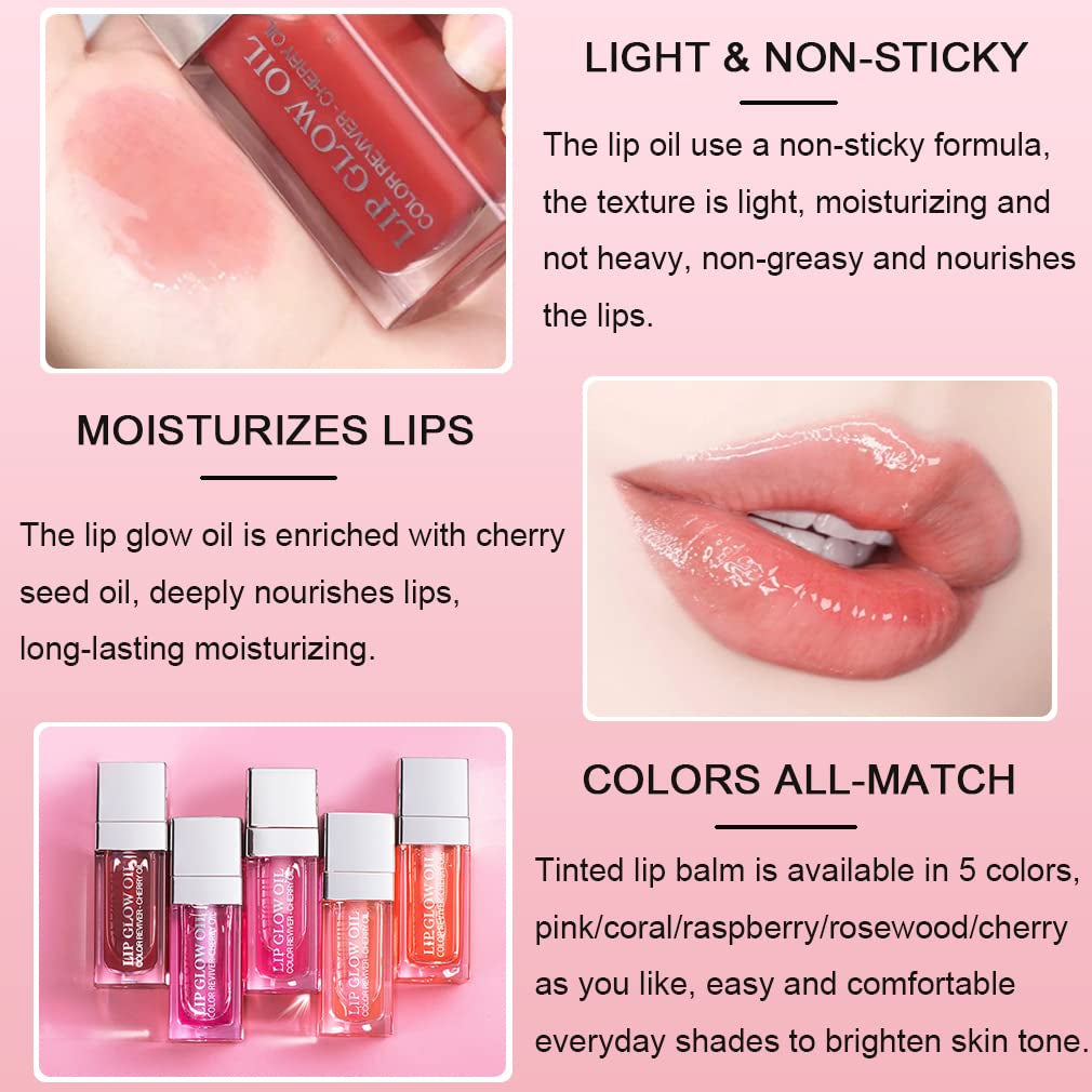 3 Colors Tinted Plumping Lip Oil Gloss Set, Fat Lip Oil Drip Lip Glow Oil,Ultra-Hydrating & Nourishing Lip Care Lip Tint, Smooth Glossy Shiny Transparent Lip Gloss Plumping Lip Care(Set A)