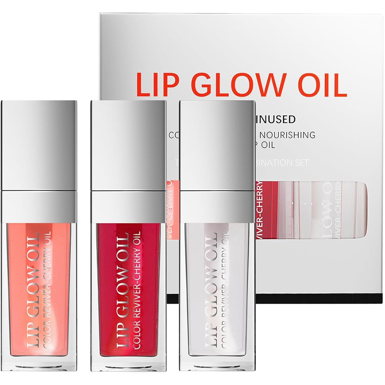 3 Colors Tinted Plumping Lip Oil Gloss Set, Fat Lip Oil Drip Lip Glow Oil,Ultra-Hydrating & Nourishing Lip Care Lip Tint, Smooth Glossy Shiny Transparent Lip Gloss Plumping Lip Care(Set A)