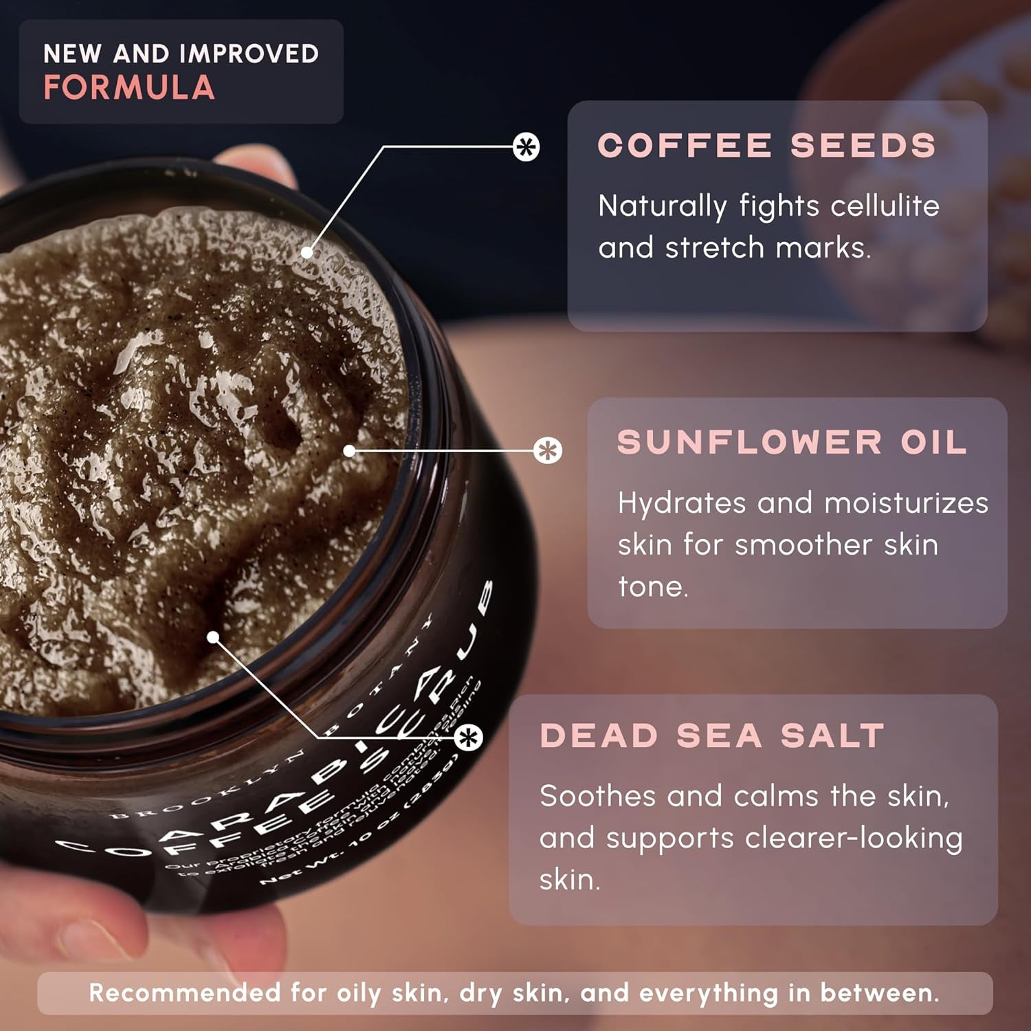 Arabica Coffee Body Scrub - Moisturizing and Exfoliating for Body, Face, Hand, Foot - Fights Stretch Marks, Fine Lines, Wrinkles - Great Gifts for Women & Men - 10 Oz