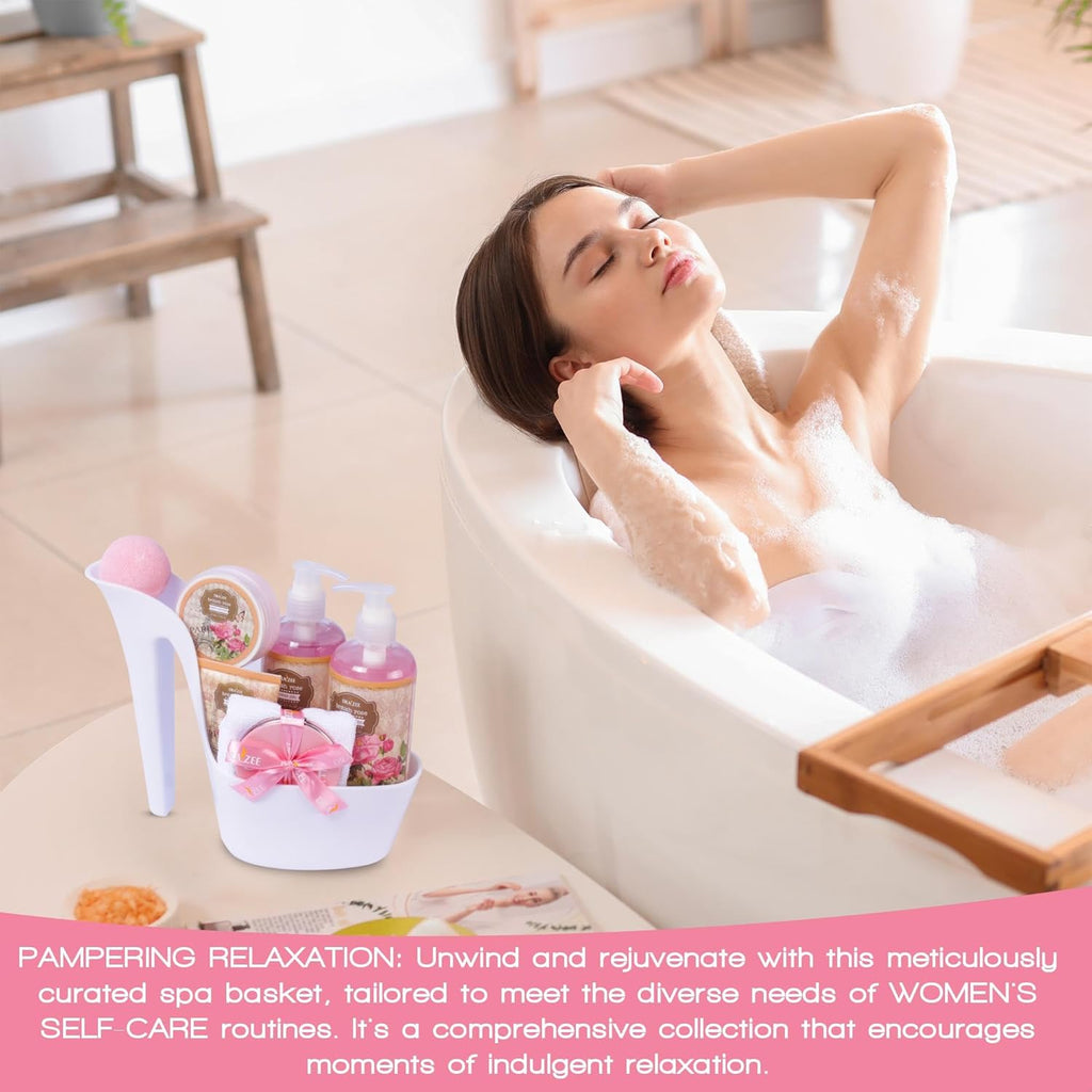 Luxury Spa Gifts for Women – 8 Pc Rose Scented Bath and Body Set with Bubble Bath, Lotion & More – Luxury Self Care Kit for Wife, Mom, Best Friend, Girlfriend, Anniversary Gift by