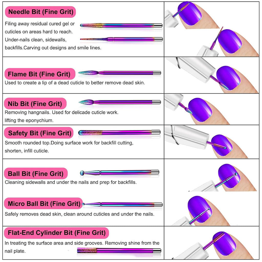 25Pcs Nail Drill Bits Set with Storage Box, 3/32 Inch Tungsten Ceramic Diamond Carbide Nail Drill Bits for Acrylic Gel Polish, Cuticle Efile Remover for Manicure Pedicure