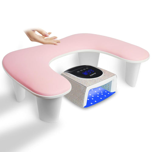 Arm Rest for Nails Tech,U Shaped Soft PU Leather Nail Arm Rest,Ergonomic Slope Angle Hand Rest for Nails Tech,Professional Salon Manicure Arm Rest Cushion., Pink