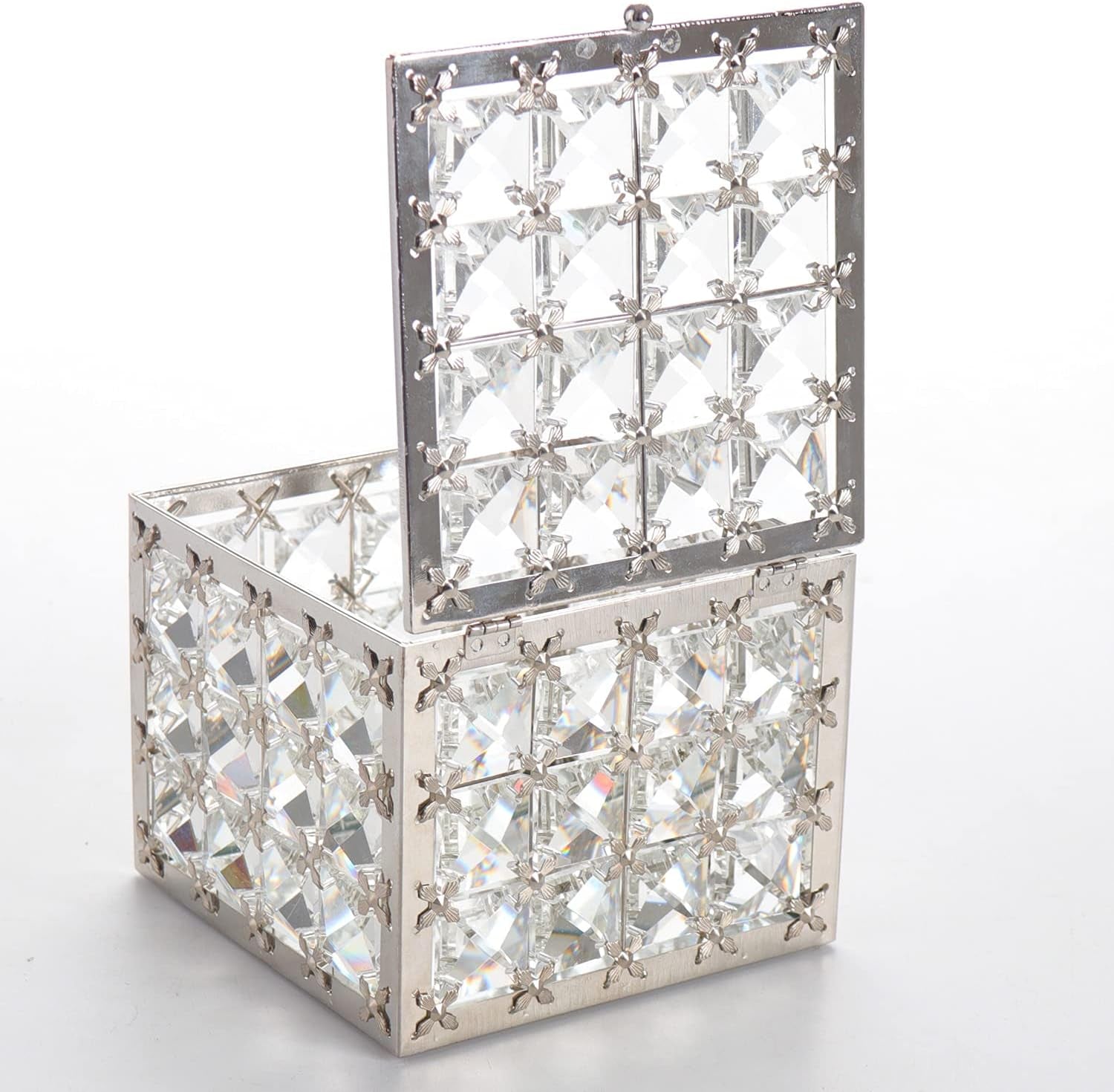 Square Crystal Jewelry Box Trinket Organizer Earrings Rings Box Treasure Storage Keepsake Mirror Surface with Lid,Mothers Day Gifts,Valentines Gift
