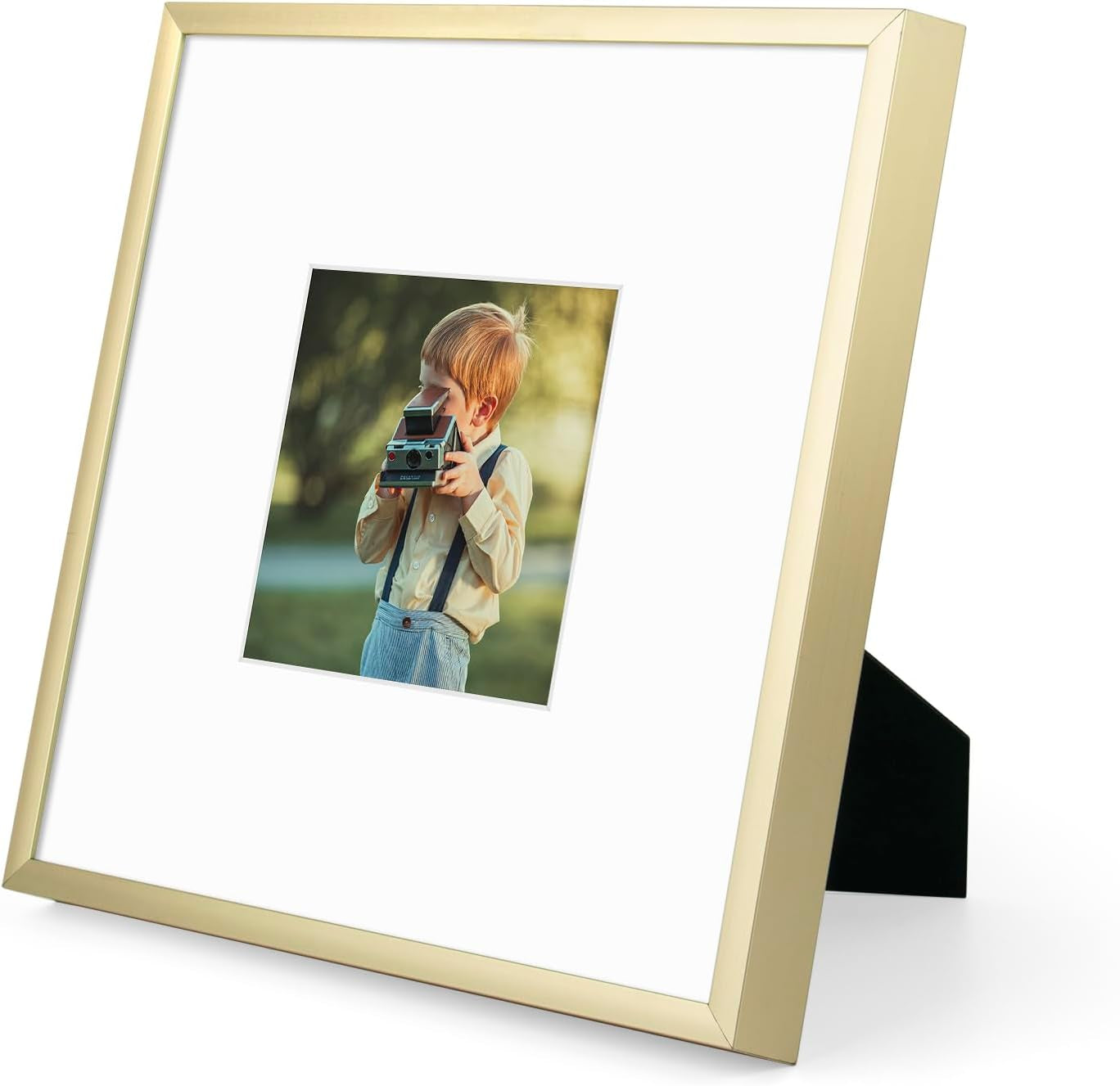 , 8X8 Gold Aluminum Picture Frame - Set of 1 - Ideal for Displaying 4X4 Photos with Mat or 8X8 without Mat - Real Glass Front - Simple Gallery Wall Frames for Art Prints and Posters