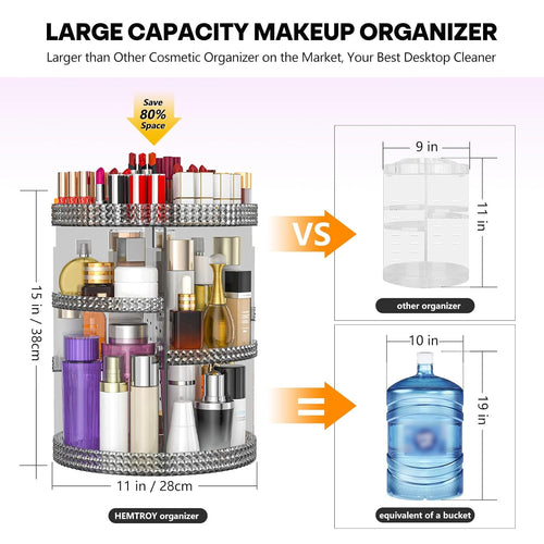 360 Degree Rotating Makeup Organizer, Extra Large Capacity Cosmetic Storage Unit, Removable DIY 7 Layers Skincare Organizer, Acrylic Beauty Perfume Organizer for Vanity Countertop (Gray)