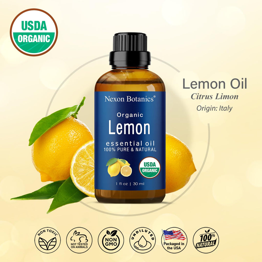 Organic Lemon Essential Oil 30 Ml - Pure Organic Lemon Oil - Natural Lemon Essential Oil Organic for Diffuser, Aromatherapy, Skin, Hair Care - Aceite De Limon - Citrus Essential Oils -