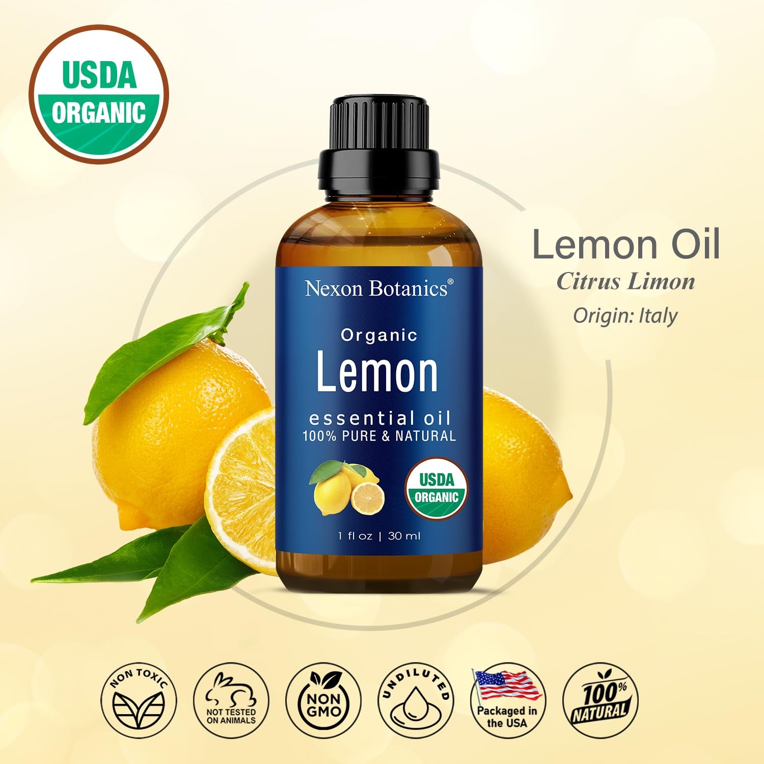 Organic Lemon Essential Oil 30 Ml - Pure Organic Lemon Oil - Natural Lemon Essential Oil Organic for Diffuser, Aromatherapy, Skin, Hair Care - Aceite De Limon - Citrus Essential Oils -