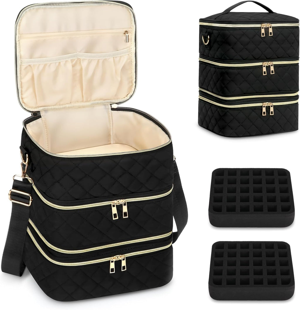 Nail Polish Organizer Case, 3 Layers Nail Polish Case with Dividers,Detachable Nail Polish Organizer Bag Holds 60 Nail Polish Bottles and a Nail Lamp,Nail Bag for Nail Tech Supplies