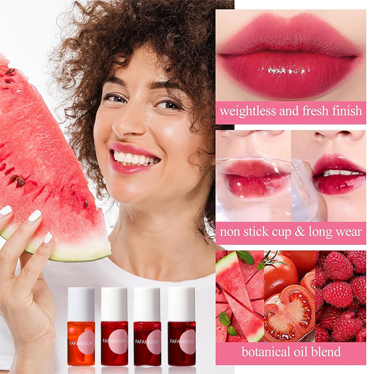 4 Colors Lip Tint Stain Set,Mini Water Lipstick,Korean Lip Gloss Moisturizing Natural,Long Lasting Waterproof,Multi-Use Lip and Cheek Tint(Apple& Strawberry& Watermelon& Cherry)
