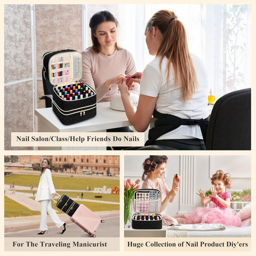 Nail Polish Organizer Case, 3 Layers Nail Polish Case with Dividers,Detachable Nail Polish Organizer Bag Holds 60 Nail Polish Bottles and a Nail Lamp,Nail Bag for Nail Tech Supplies