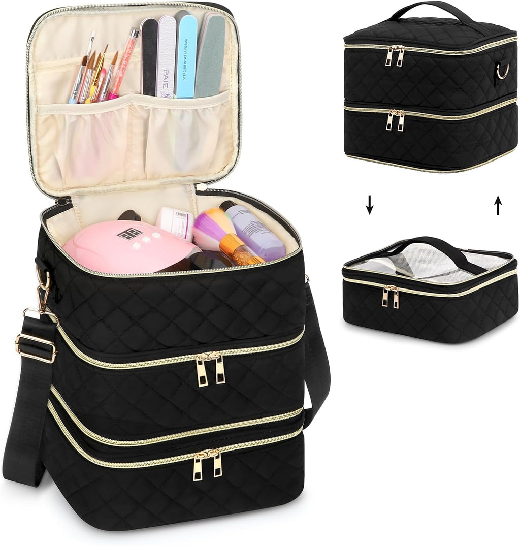 Nail Polish Organizer Case, 3 Layers Nail Polish Case with Dividers,Detachable Nail Polish Organizer Bag Holds 60 Nail Polish Bottles and a Nail Lamp,Nail Bag for Nail Tech Supplies