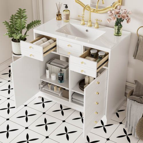 36'' Bathroom Vanity with Ceramic Sink Combo, Solid Wood Frame