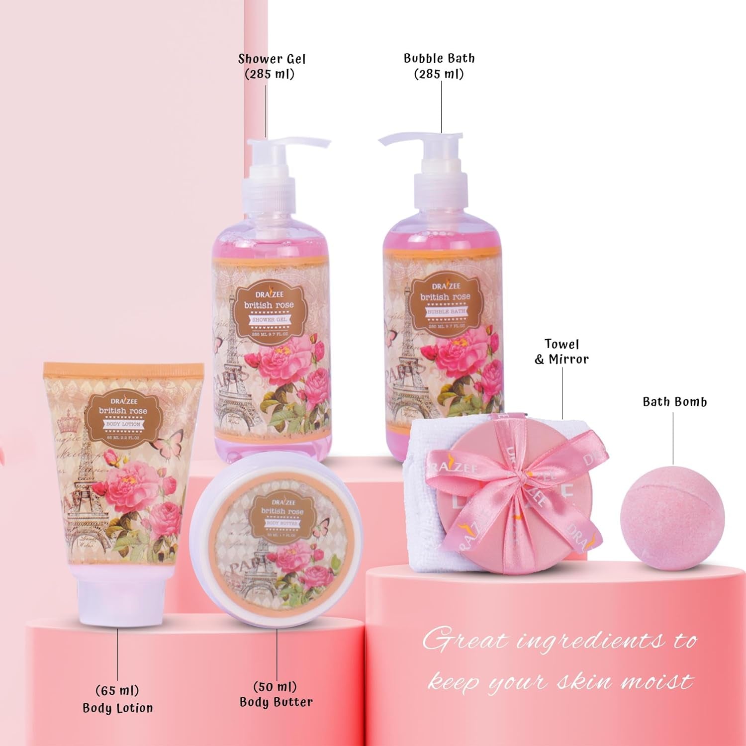 Luxury Spa Gifts for Women – 8 Pc Rose Scented Bath and Body Set with Bubble Bath, Lotion & More – Luxury Self Care Kit for Wife, Mom, Best Friend, Girlfriend, Anniversary Gift by