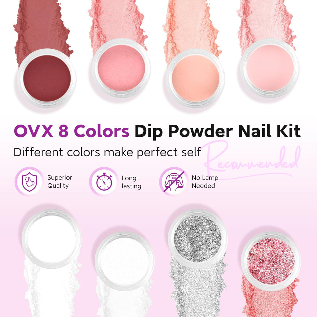 Dip Powder Nail Kit - 8 Colors Starter Set with Liquid, Recycling Tray for Beginners, Home and Salon Manicure Art