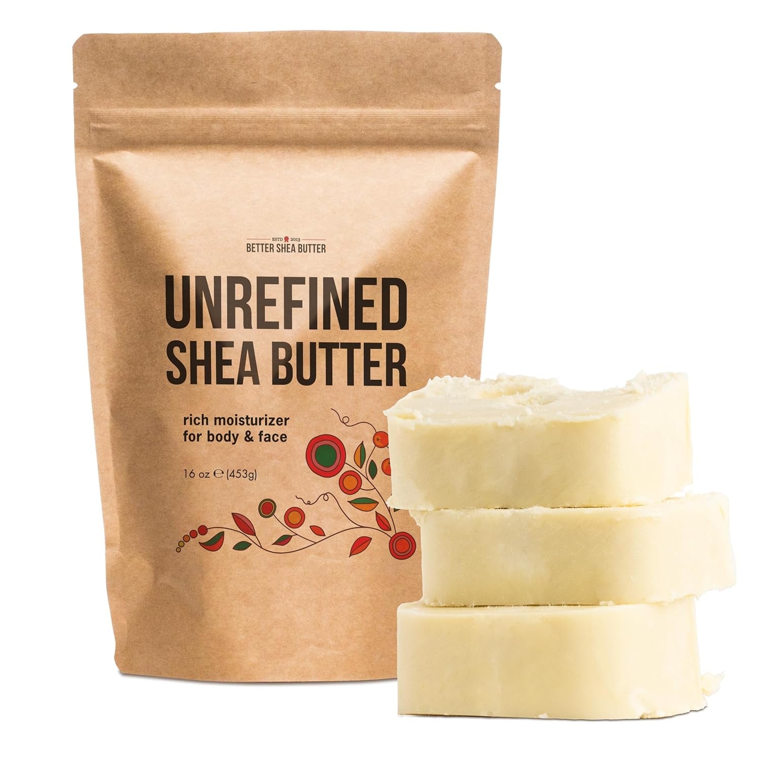 Raw Shea Butter - 100% Pure African Shea Butter for Hair and Body | with Natural Smoky Scent | Unrefined Moisturizer for Dry Skin, DIY Lip Balm, Body Butter and Soap 1Lb Bar