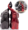 Black and Red Trunk-Up Elephant Pair Statues - Polystone Decor Figurines - Un Par De Elefantes Para Decoracion Casa