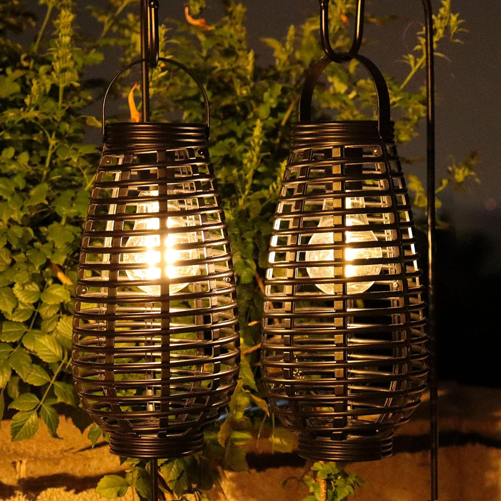 2 Pack Solar Garden Lights - Black, Waterproof, LED, Hanging Mount, 5W, IP44