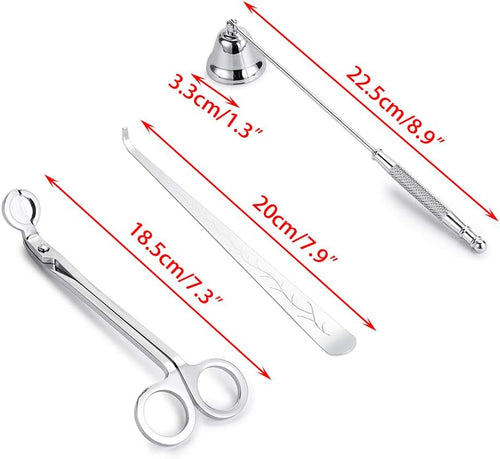 3 in 1 Candle Accessory Set - Candle Wick Trimmer, Candle Wick Dipper, Candle Wick Snuffer, Candle Care Tools Gift for Candle Lovers (Silver Tone)
