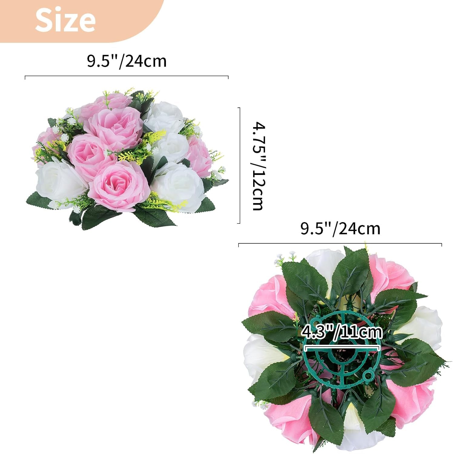 Flower Centerpieces for Wedding Tables: Pink & White Artificial Flower Ball Arrangement for Weddings Party - 2 Pcs Fake Floral Rose for Birthday Bridal Shower Decorations