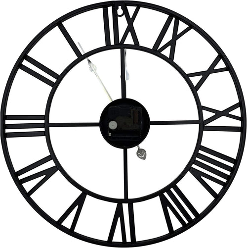 16" Wall Clocks, Large Modern Metal round Silent Clocks, Roman Numeral Indoor Decorative Clocks for Living Room Kitchen Bedroom Office Farmhouse (Black)