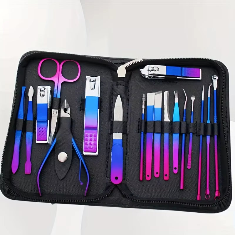 9-18Pcs Set Professional Stainless Steel Manicure & Pedicure Kit Precision Nail Care with Travel Case with Nail Clipper Scissor