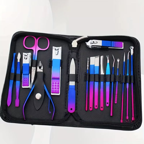 9-18Pcs Set Professional Stainless Steel Manicure & Pedicure Kit Precision Nail Care with Travel Case with Nail Clipper Scissor