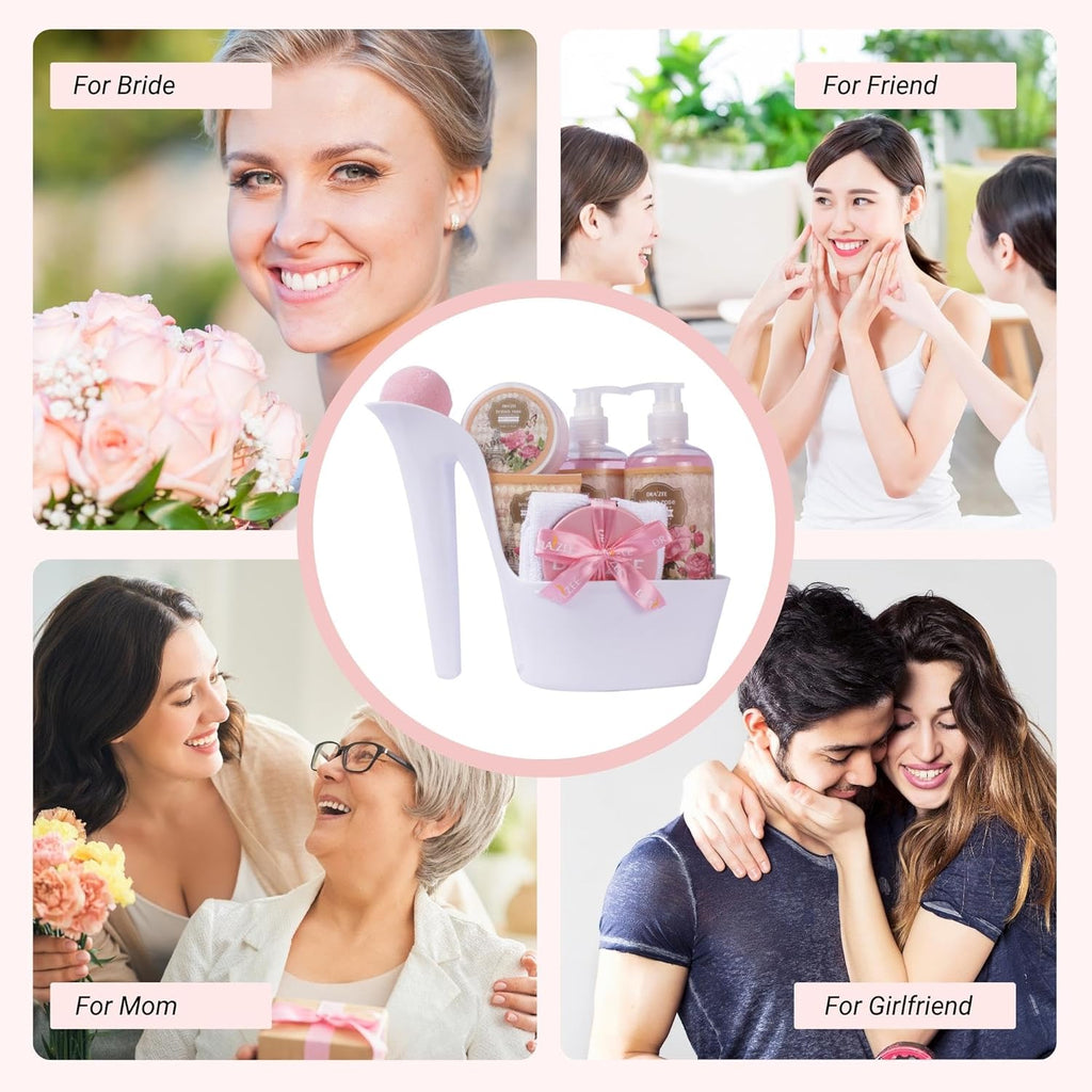 Luxury Spa Gifts for Women – 8 Pc Rose Scented Bath and Body Set with Bubble Bath, Lotion & More – Luxury Self Care Kit for Wife, Mom, Best Friend, Girlfriend, Anniversary Gift by