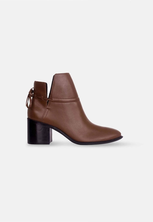 Brown Leather Ankle Boots Attalea – Women’s Block Heel Booties
