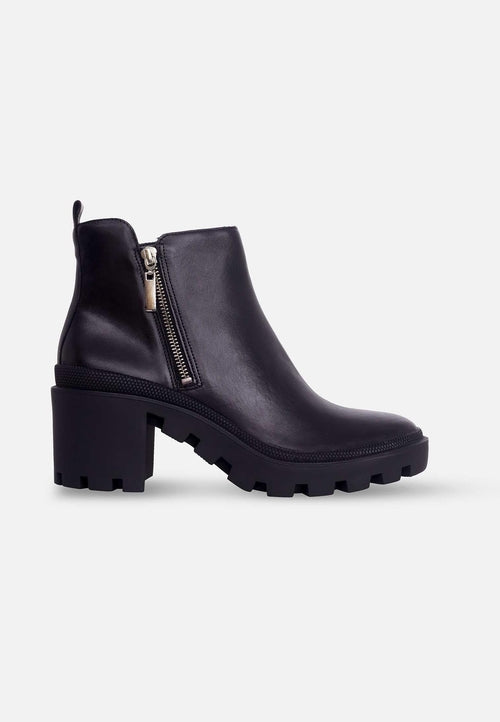 Black Goat Leather Ankle Boots Sophora – Women’s Round-Toe Block Heel